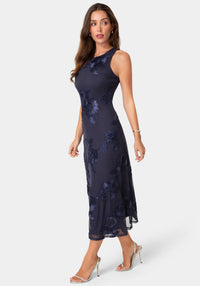 Side View-Soutache Racer Aline Maxi Dress-Navy