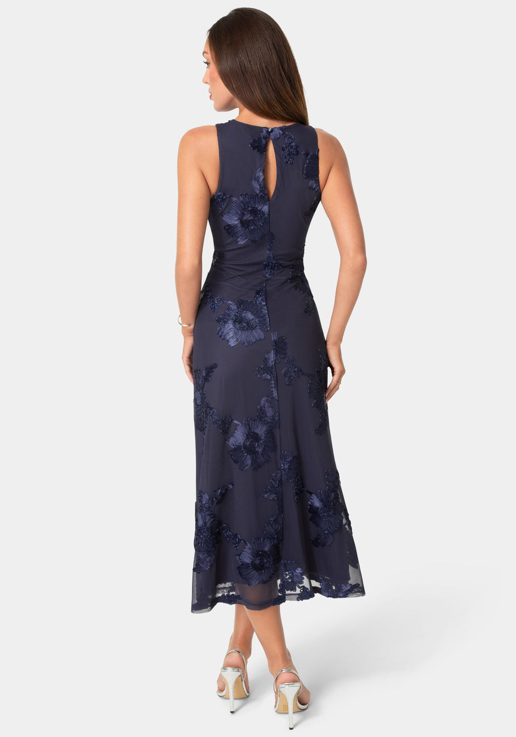 Back View-Soutache Racer Aline Maxi Dress-Navy