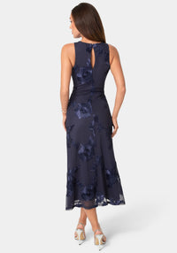 Back View-Soutache Racer Aline Maxi Dress-Navy