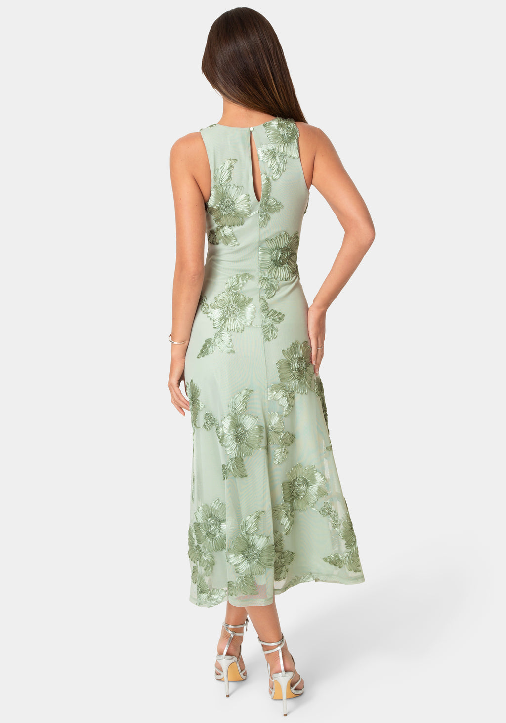 Back View-Soutache Racer Aline Maxi Dress-Sage