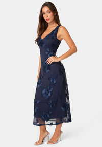Side View-SOUTACHE V-NECK SLEEVELESS MAXI DRESS-NAVY