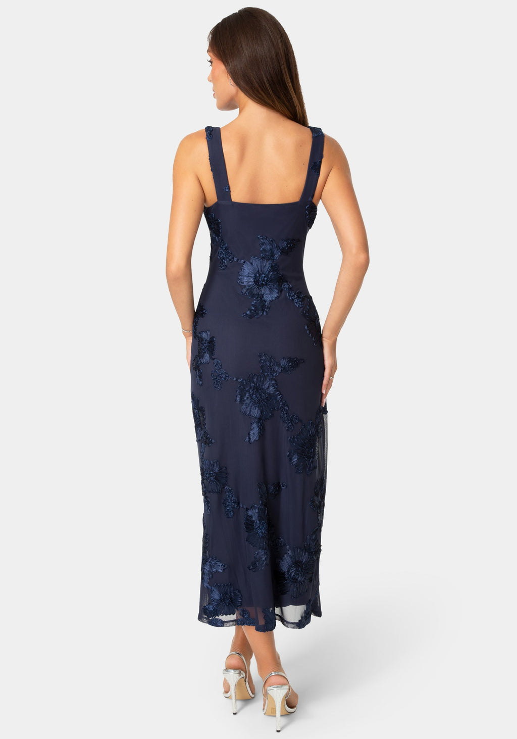 Back View-SOUTACHE V-NECK SLEEVELESS MAXI DRESS-NAVY