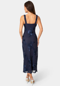 Back View-SOUTACHE V-NECK SLEEVELESS MAXI DRESS-NAVY