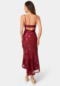 Back View-Soutache V-Neck Maxi Dress-Wine