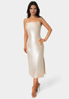 Foil Metallic Slinky Cowl Maxi Dress