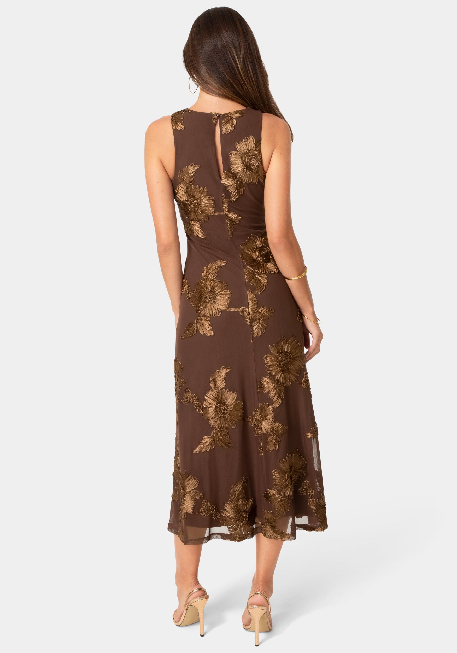 Back View-Soutache Racer Aline Maxi Dress-Chocolate