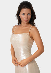 Other View-Foil Metallic Slinky Cowl Maxi Dress-Nude/Silver