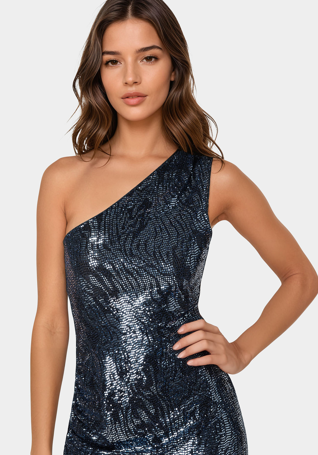 Zebra Sequin One Shoulder Midi Dress Zebra Sequin One Shoulder Midi Dress