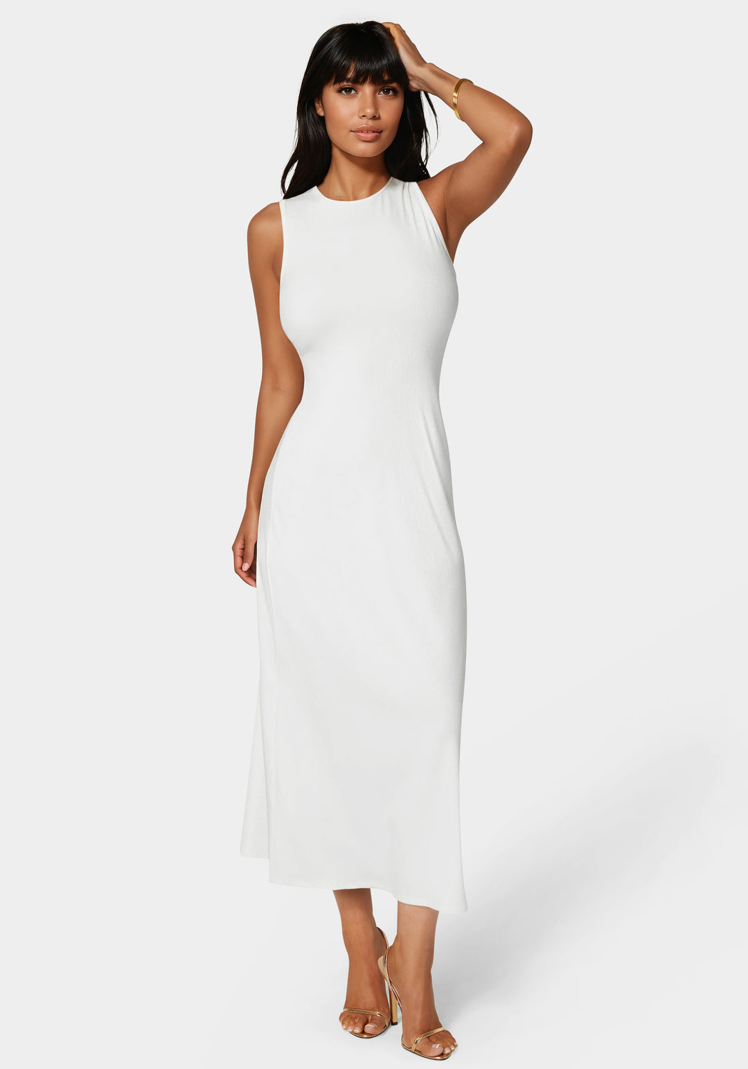 Rib A-Line Maxi Dress bebe Rib A-Line Maxi Dress bebe