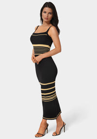 Side View-Illusion Sweater Bodycon Maxi Dress-Black