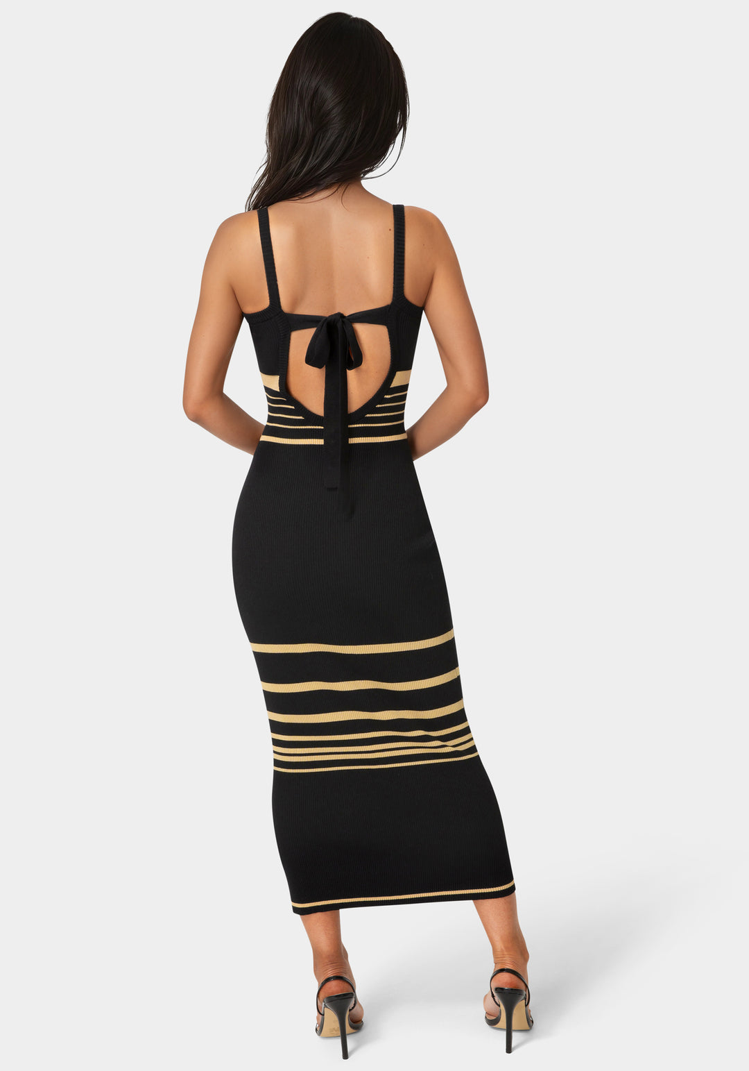Back View-Illusion Sweater Bodycon Maxi Dress-Black
