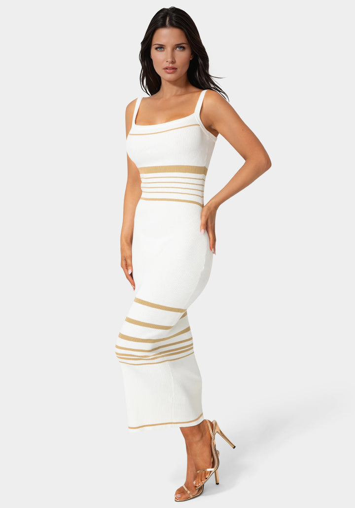 Side View-Illusion Sweater Bodycon Maxi Dress-White