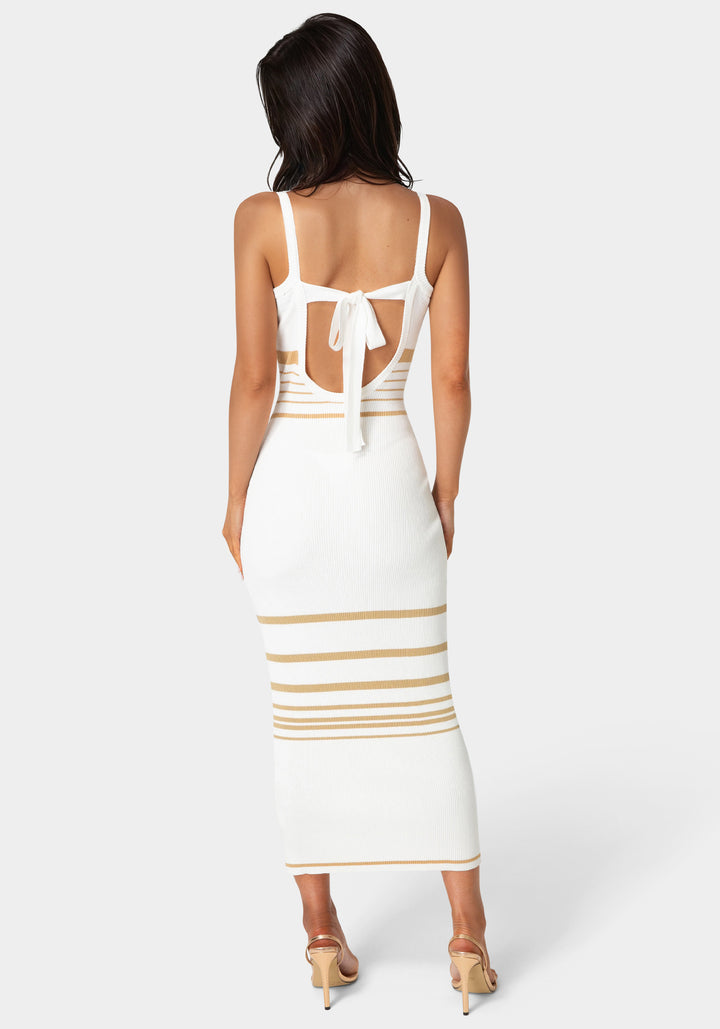 Back View-Illusion Sweater Bodycon Maxi Dress-White