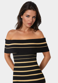 Other View-Stripe Off Shoulder Maxi Dress-Black