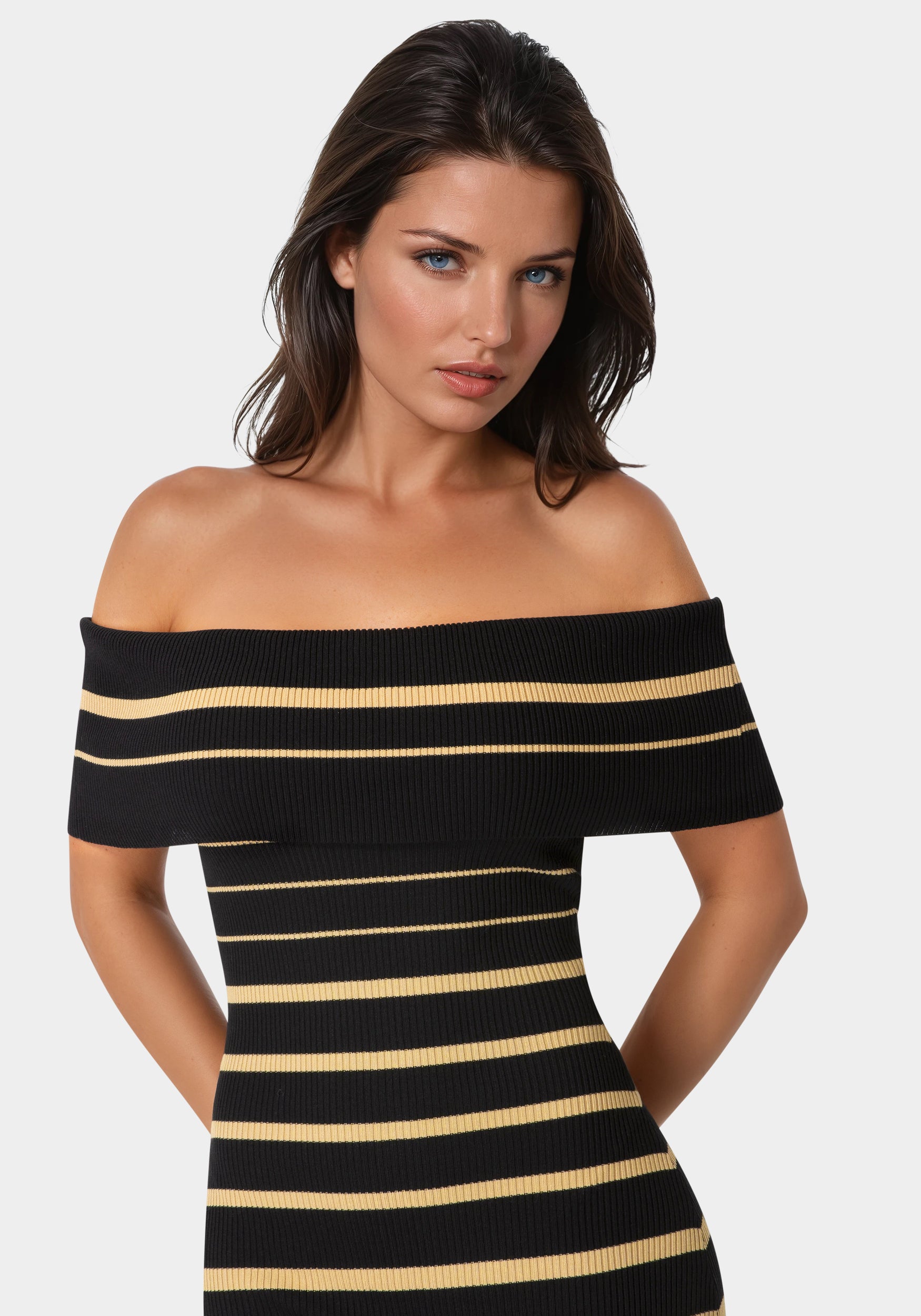 Other View-Stripe Off Shoulder Maxi Dress-Black