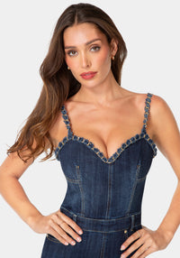 Other View-CHAIN DETAIL FITTED DENIM JUMPSUIT-MIDNIGHT BLUE WASH