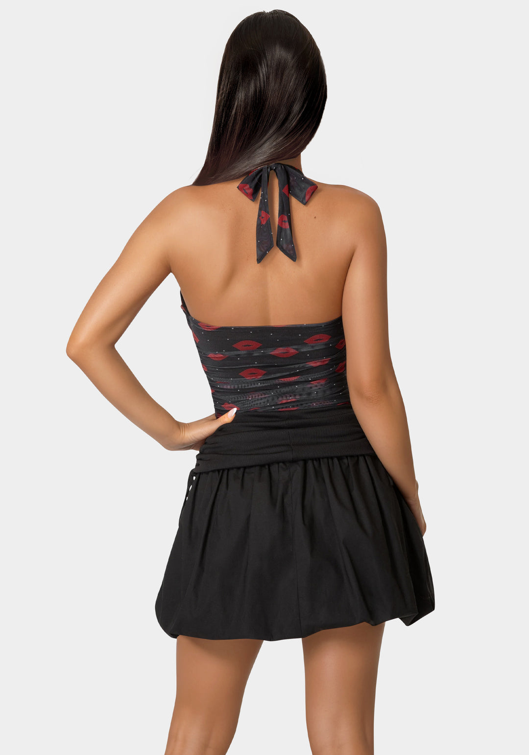 Back View-Halter Neck Bodysuit-Sweet Kisses Print