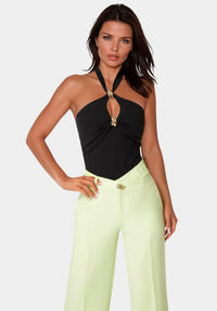 Front view - Halter Neck Bodysuit -BlackBlack