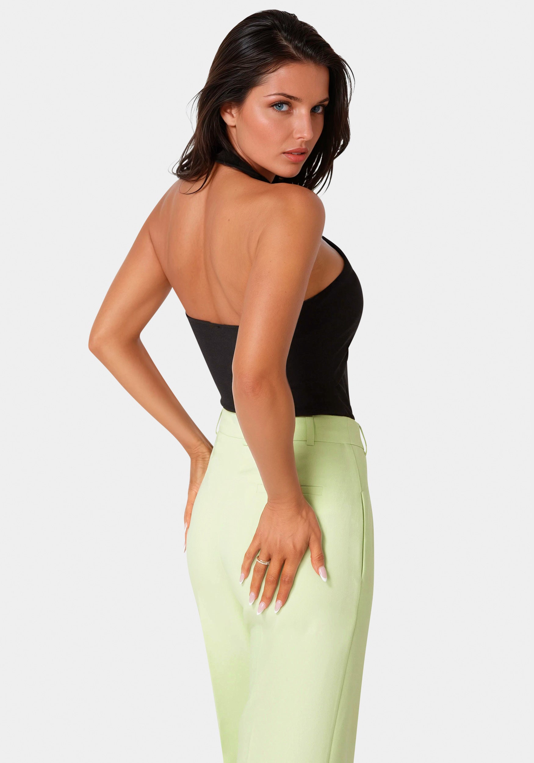 Back view - Halter Neck Bodysuit -Black
