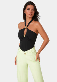 Side view - Halter Neck Bodysuit -Black