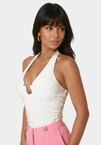 Other View-Halter Neck Knit Bodysuit-White Alyssum