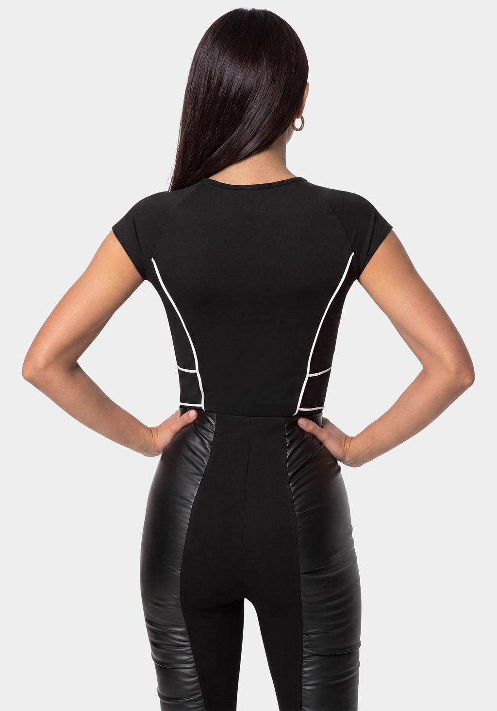 Back View-MOTOR BIKE BODYSUIT-BLACK/ WHITE