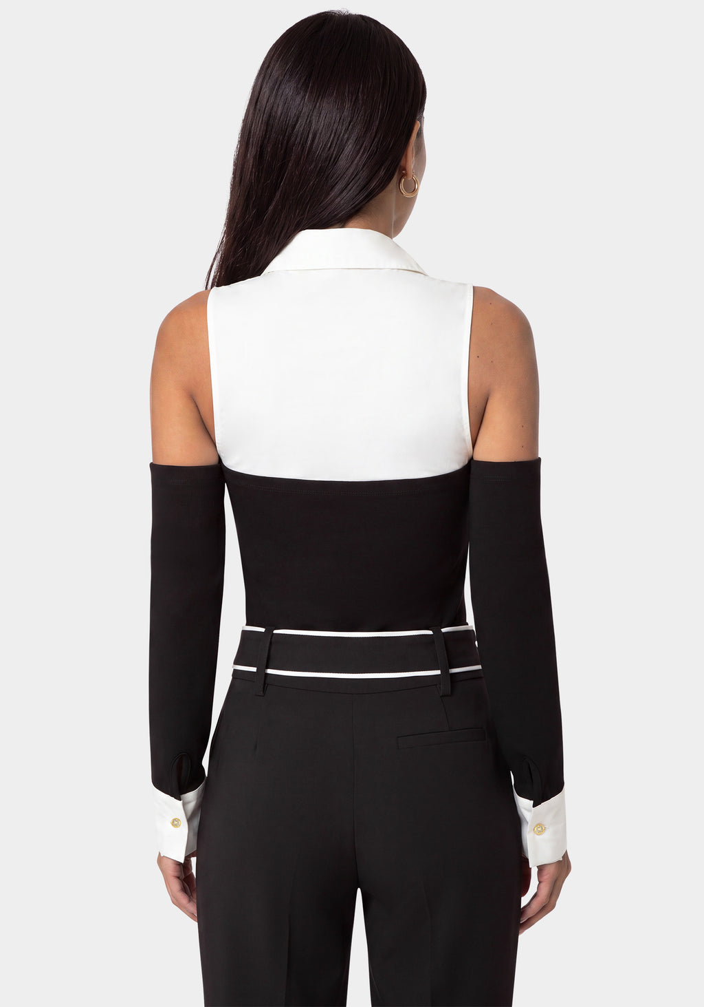 Back View-SHIRTING LOOK BODYSUIT-BLACK / WHITE