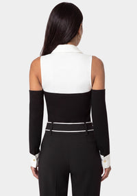 Back View-SHIRTING LOOK BODYSUIT-BLACK / WHITE