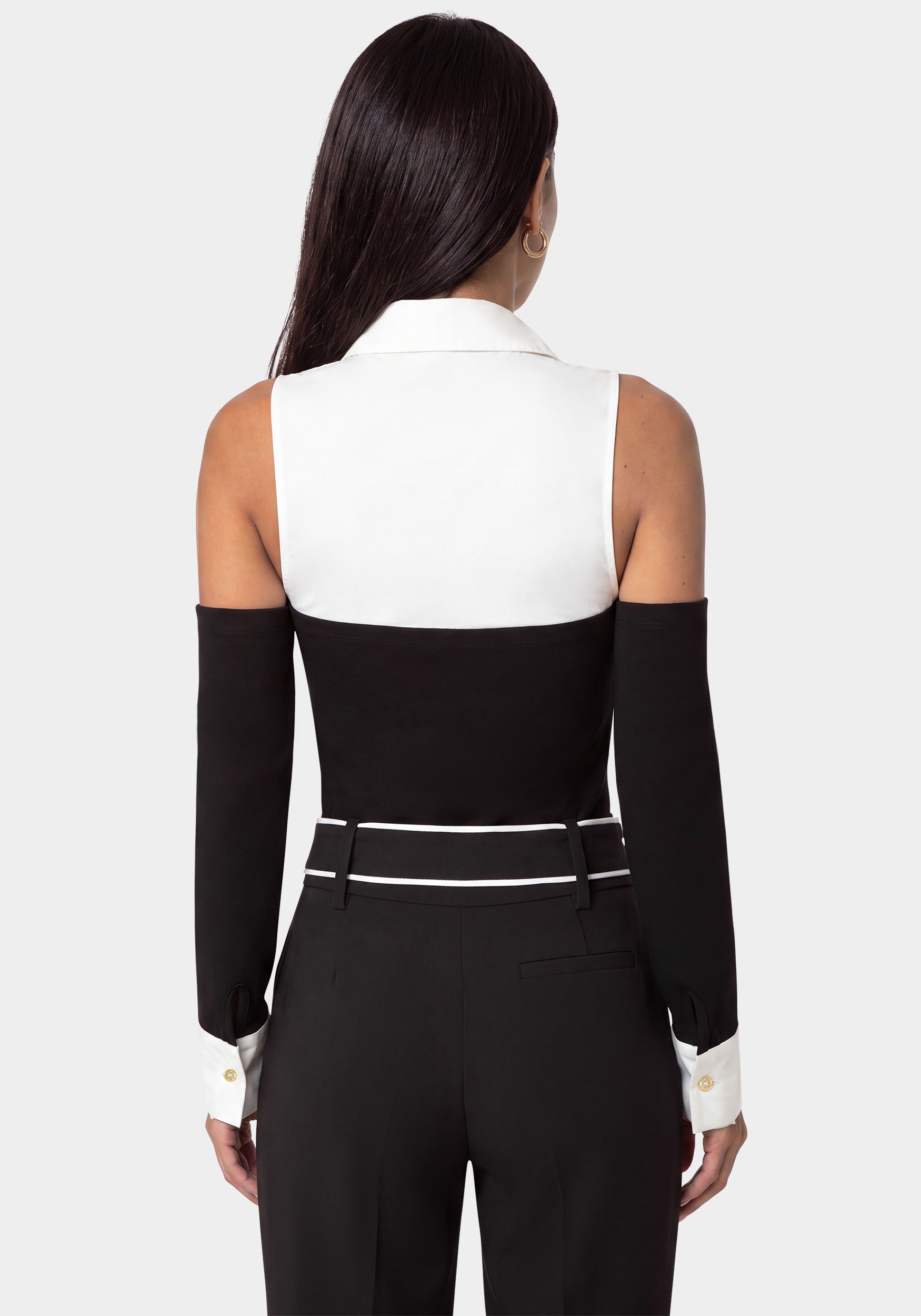Back View-SHIRTING LOOK BODYSUIT-BLACK / WHITE