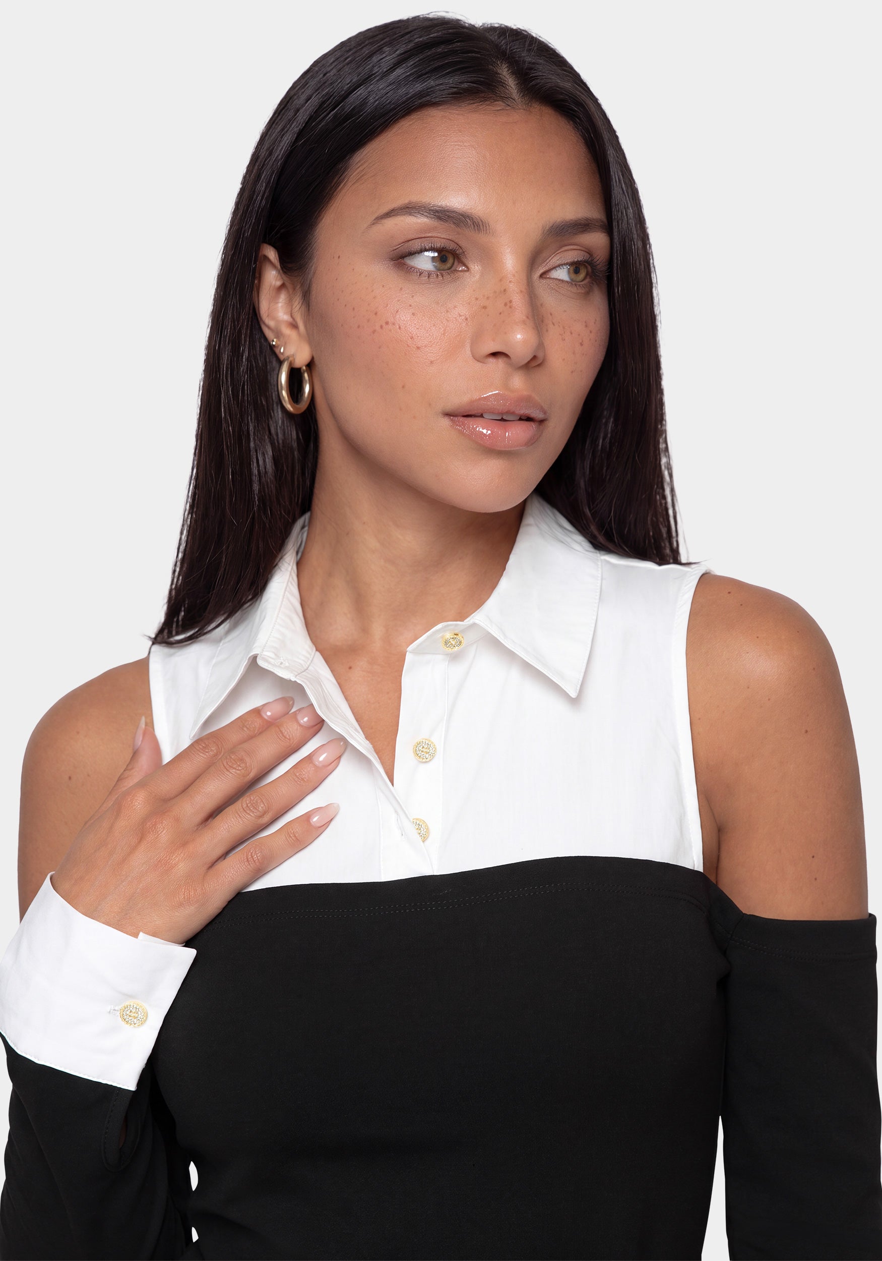 Other View-SHIRTING LOOK BODYSUIT-BLACK / WHITE