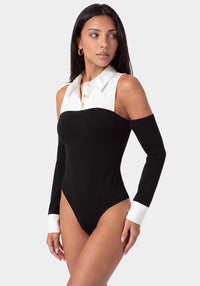 Side View-SHIRTING LOOK BODYSUIT-BLACK / WHITE