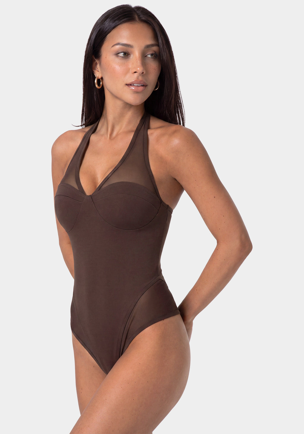 Other View-STRETCH HALTER BODYSUIT-CHOCOLATE MARTINI