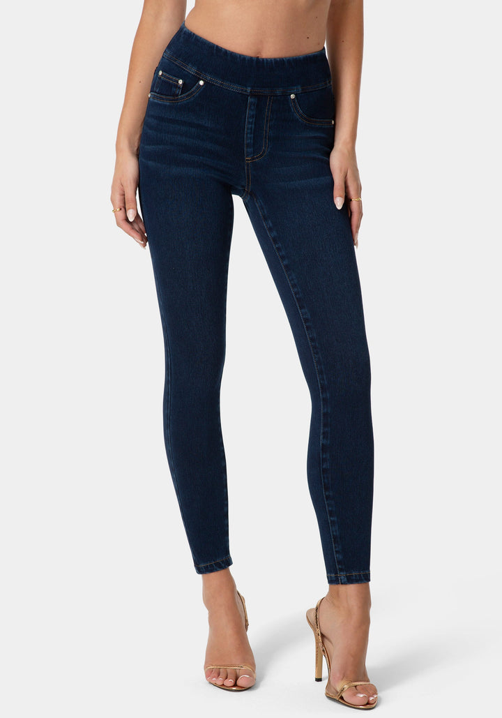 Front View-Natural Waisted Jeggings-MIDNIGHT BLUE WASH