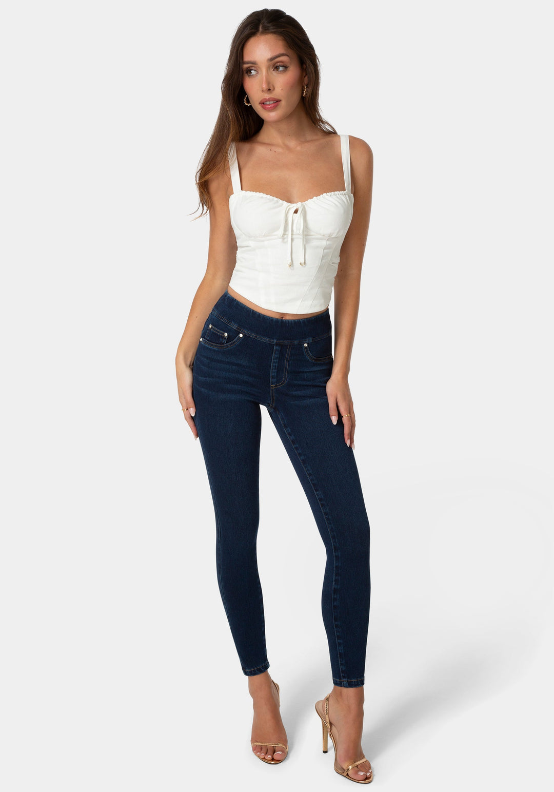 Detail View-Natural Waisted Jeggings-MIDNIGHT BLUE WASH
