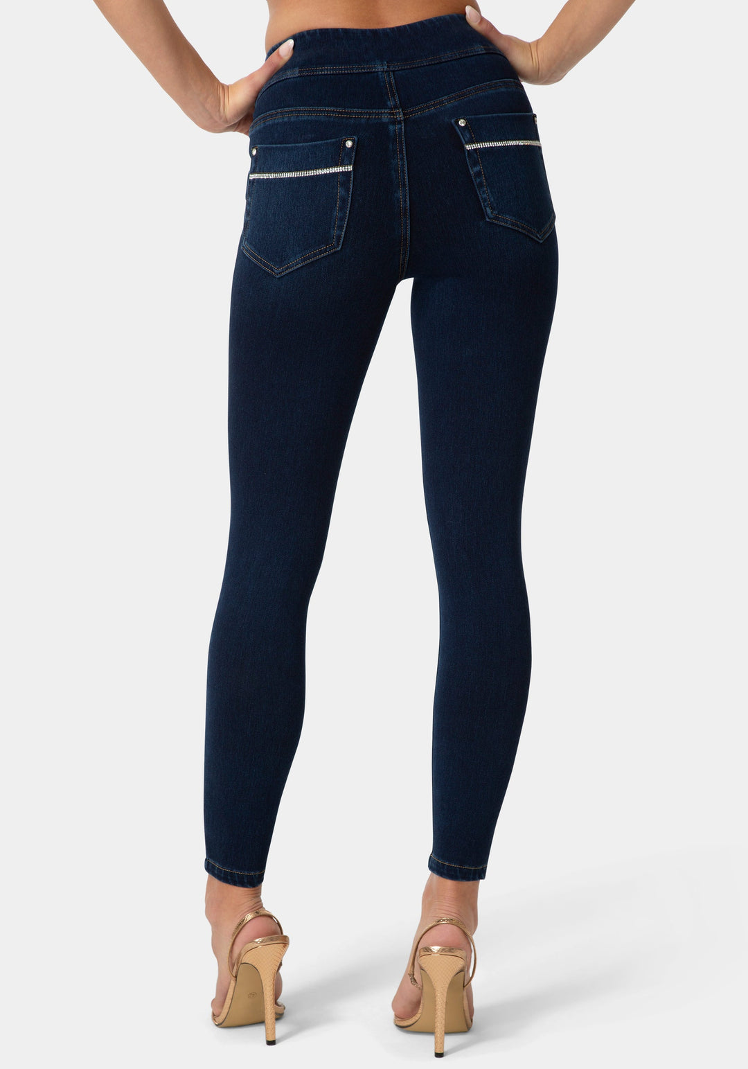 Back View-Natural Waisted Jeggings-MIDNIGHT BLUE WASH