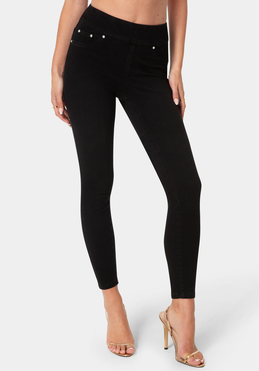 Front View-Natural Waist Jegging-BLACK WASH