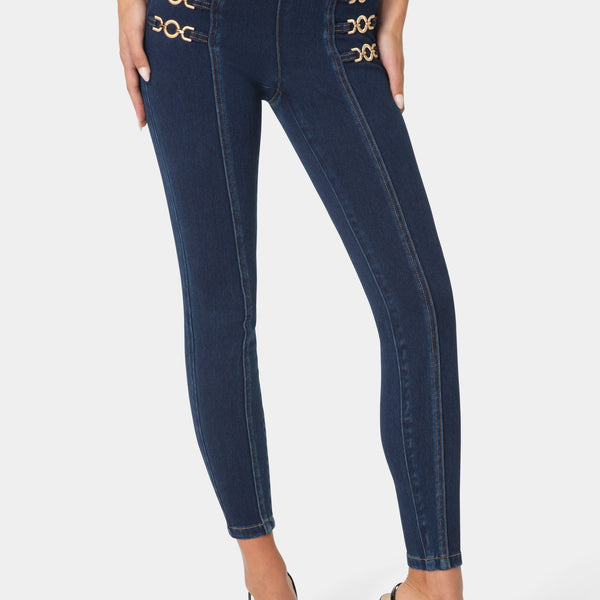 Front View-METAL TRIM DETAIL JEGGINGS-BLUE OBSESSION WASH