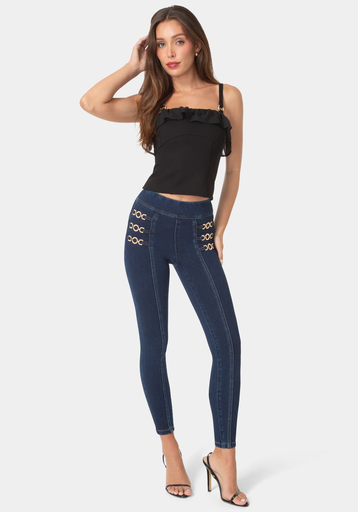 Detail View-METAL TRIM DETAIL JEGGINGS-BLUE OBSESSION WASH