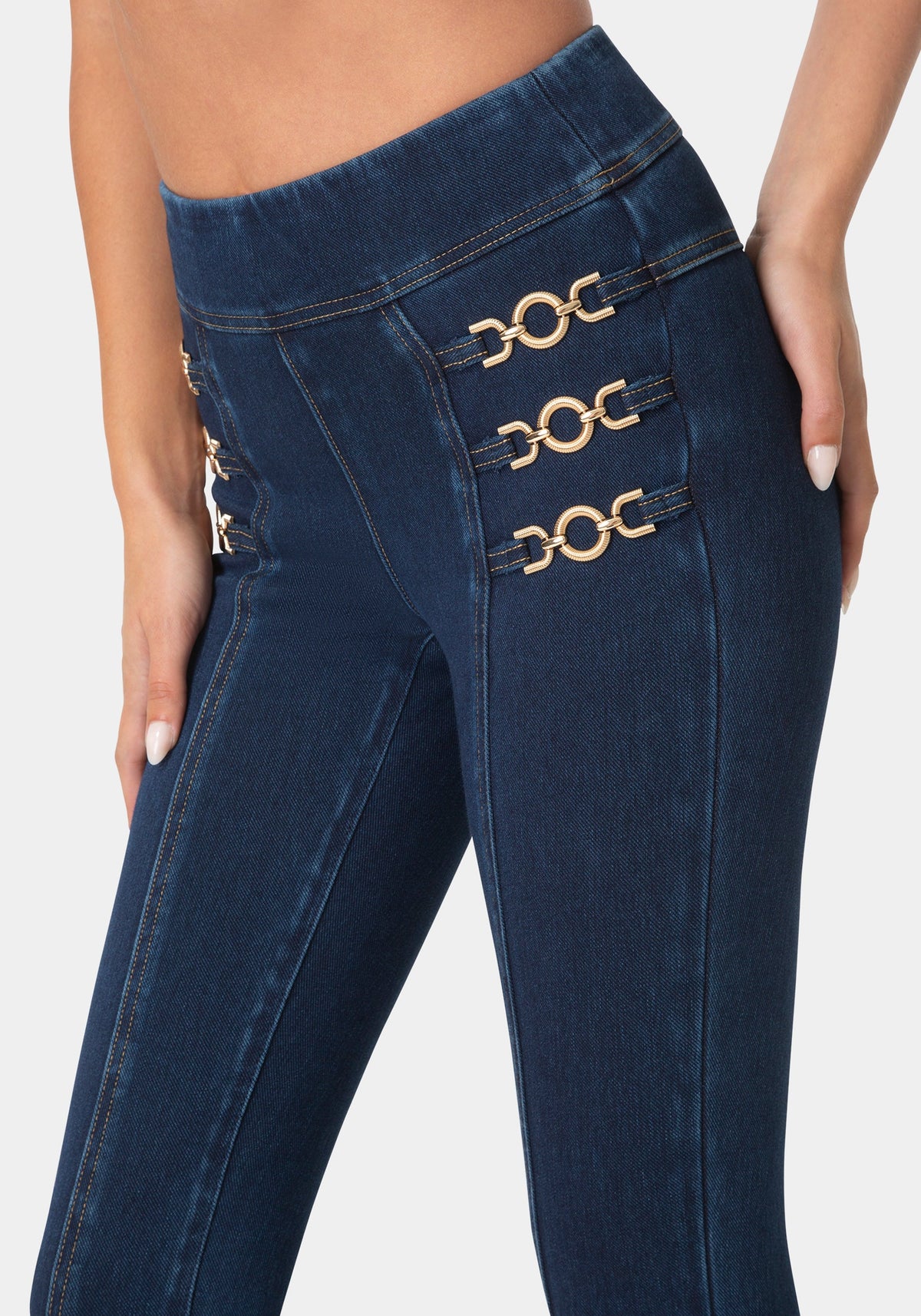 Side View-METAL TRIM DETAIL JEGGINGS-BLUE OBSESSION WASH