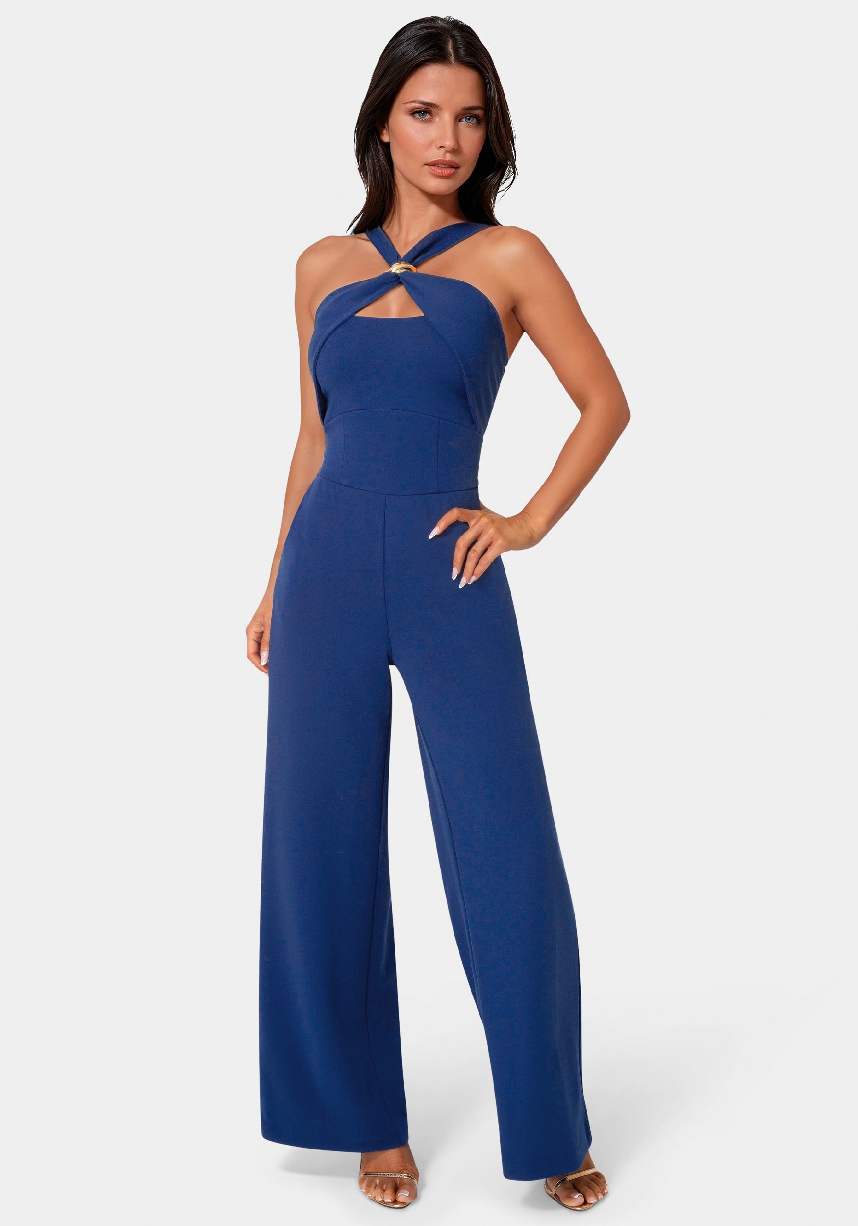 Knit Crepe Twist Wide Leg Jumpsuit – bebe