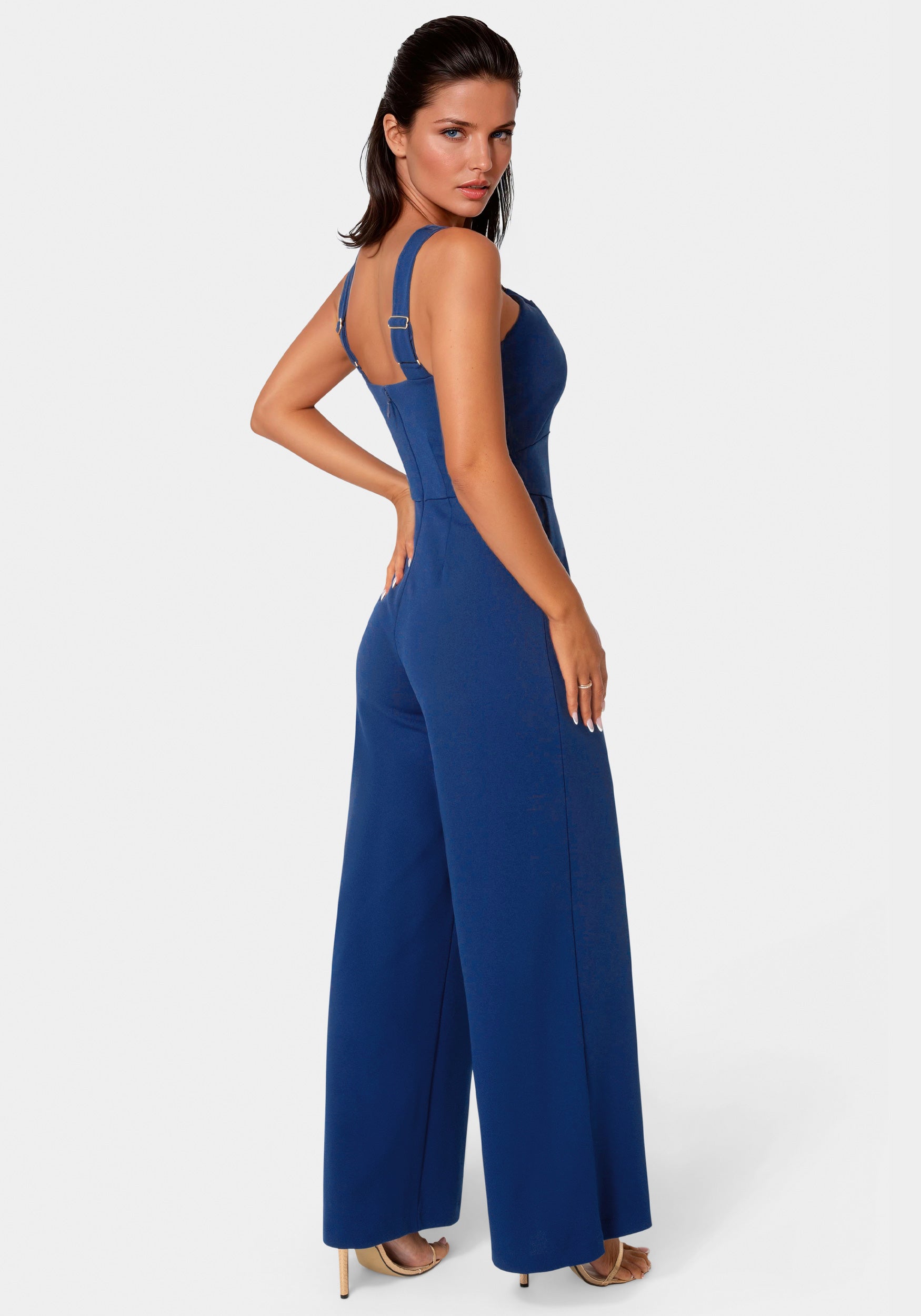 Knit Crepe Twist Wide Leg Jumpsuit – bebe