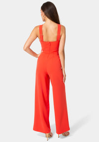 Back View-KNIT CREPE TWIST WIDE LEG JUMPSUIT-VOLCANIC RED