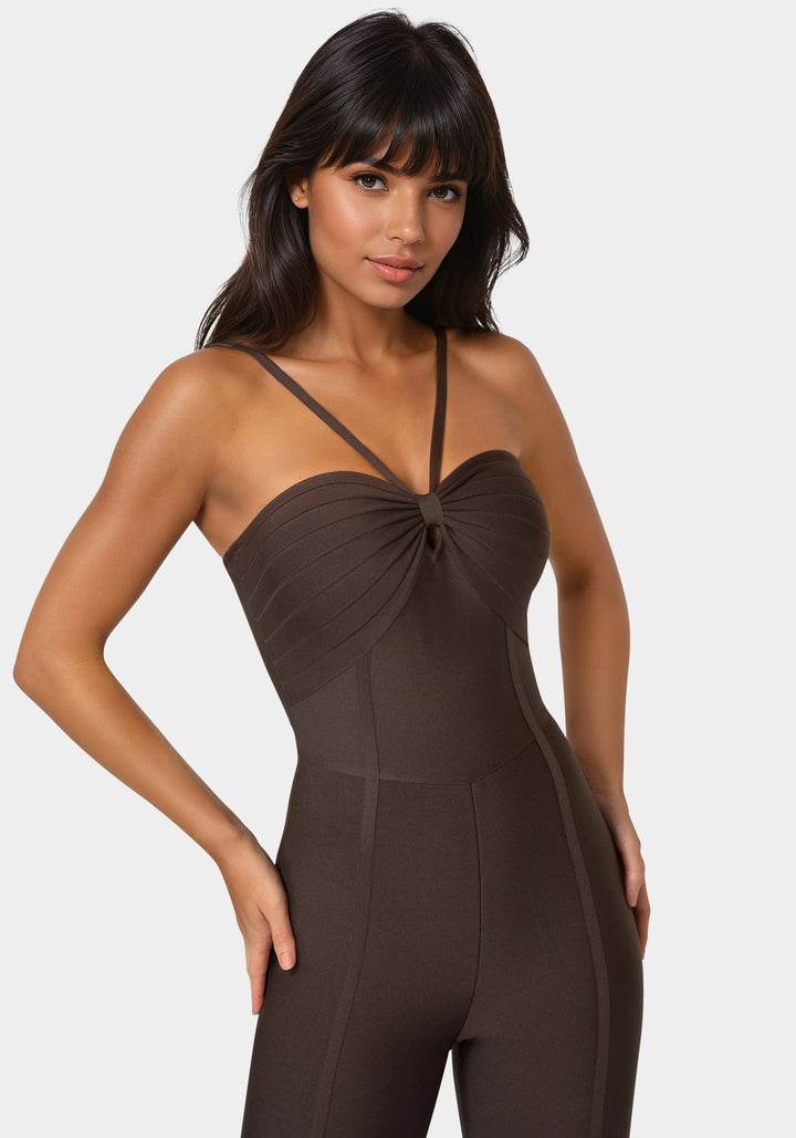 Other View-Bandage Mini Flare Leg Jumpsuit-Chocolate Martini