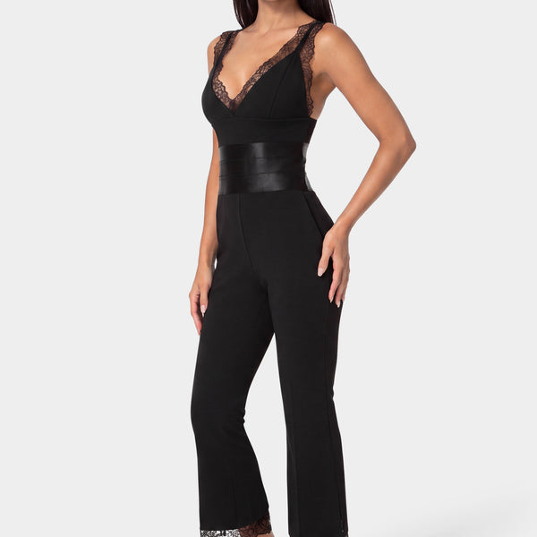 Side View-ROMANTIC LACE JUMPSUIT-BLACK