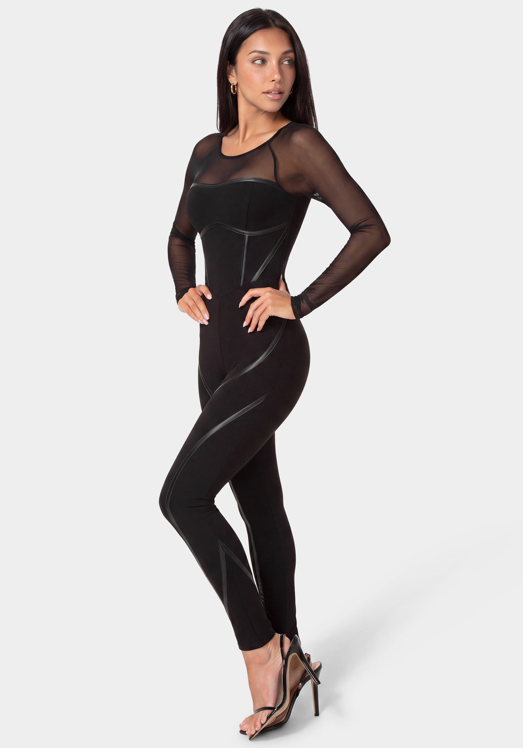 Side View-NIGHT OUT FITTED CATSUIT-BLACK