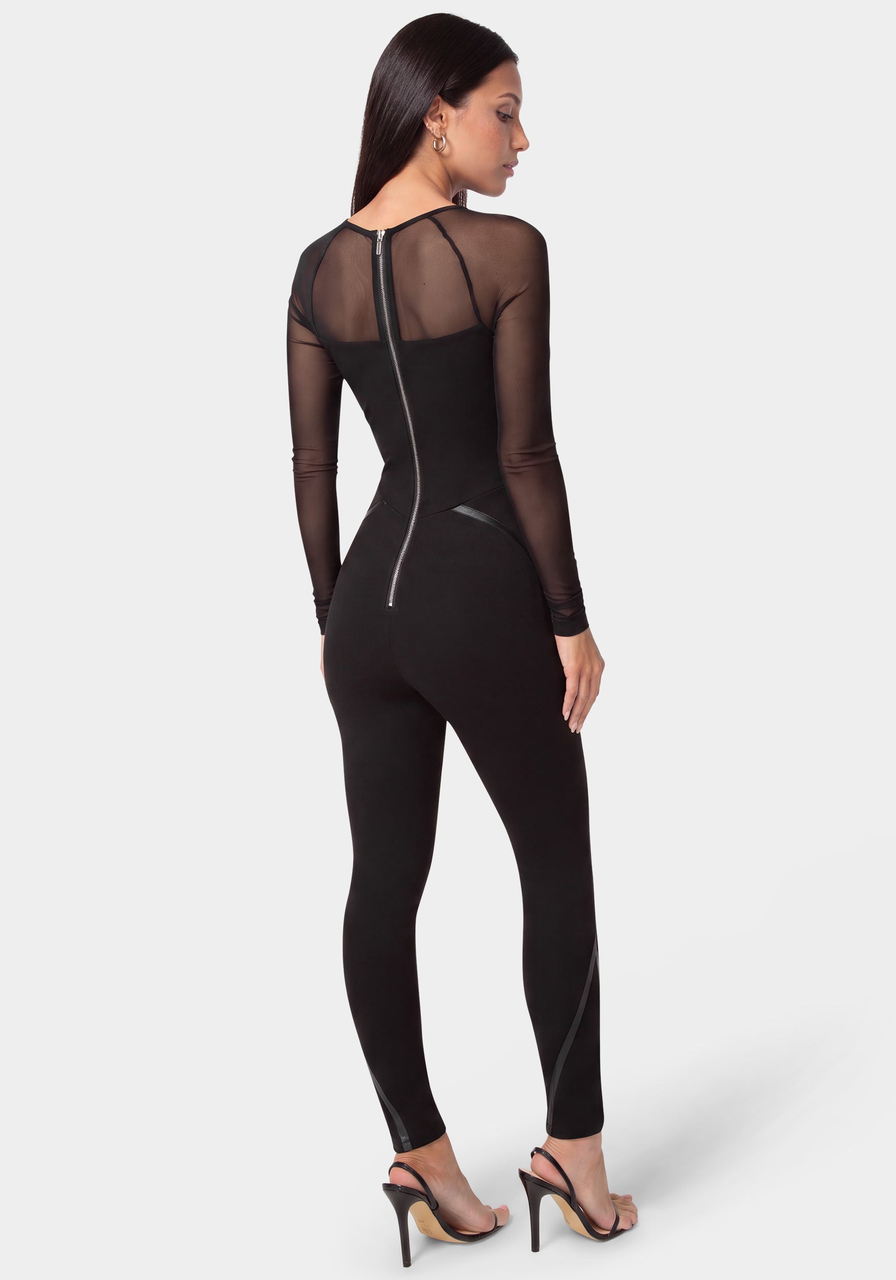 Back View-NIGHT OUT FITTED CATSUIT-BLACK