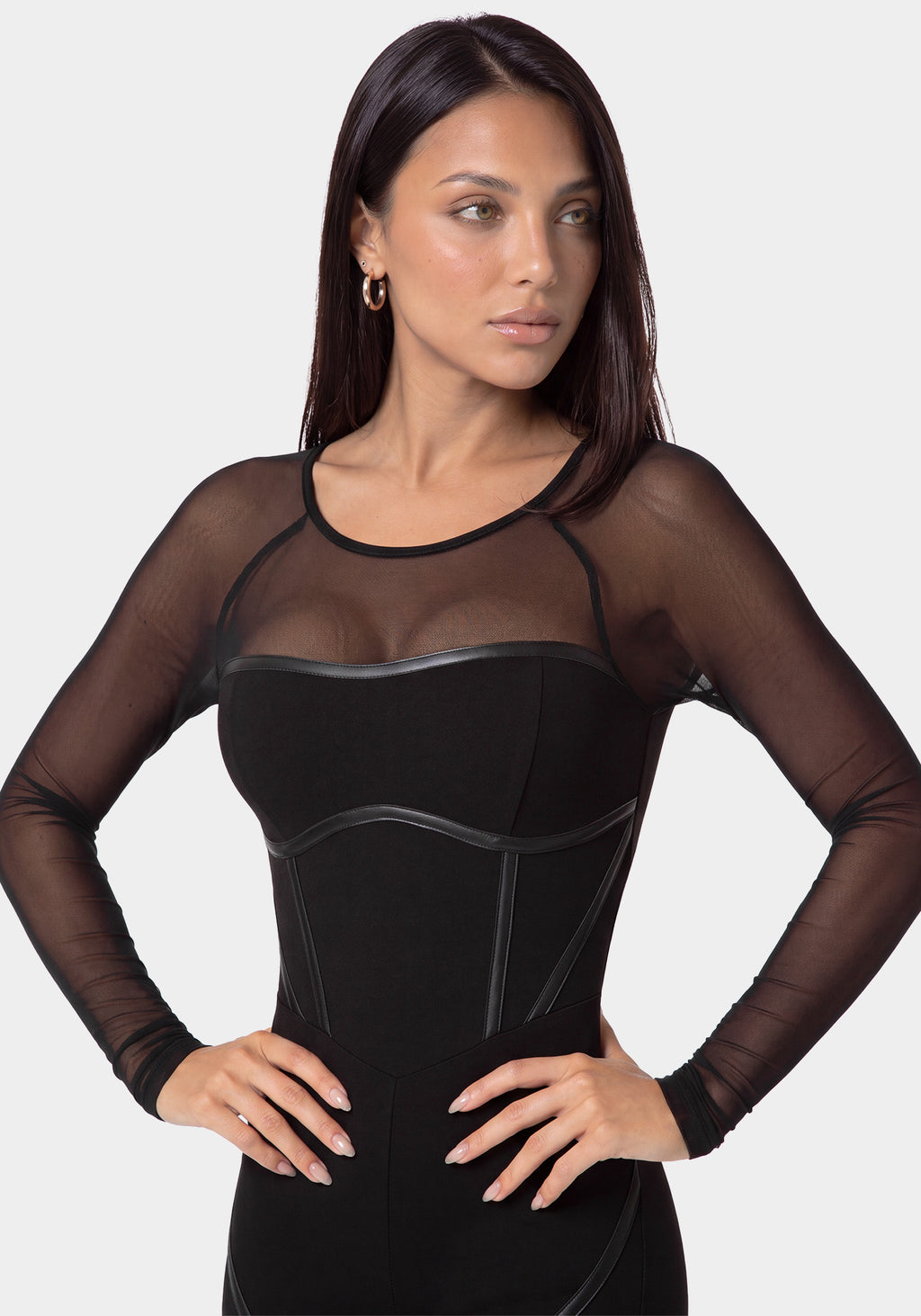 Front View-NIGHT OUT FITTED CATSUIT-BLACK