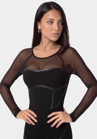 Front View-NIGHT OUT FITTED CATSUIT-BLACK