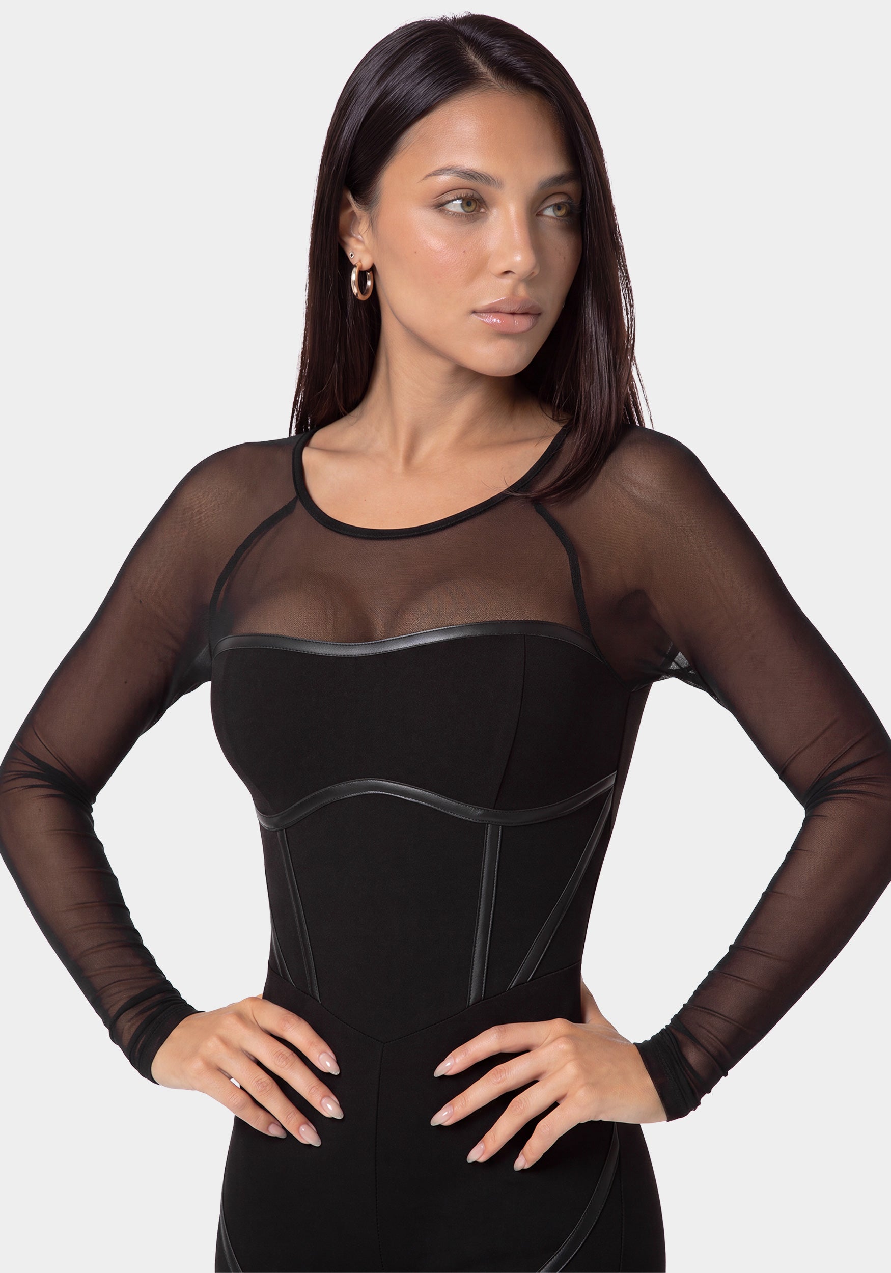 Front View-NIGHT OUT FITTED CATSUIT-BLACK