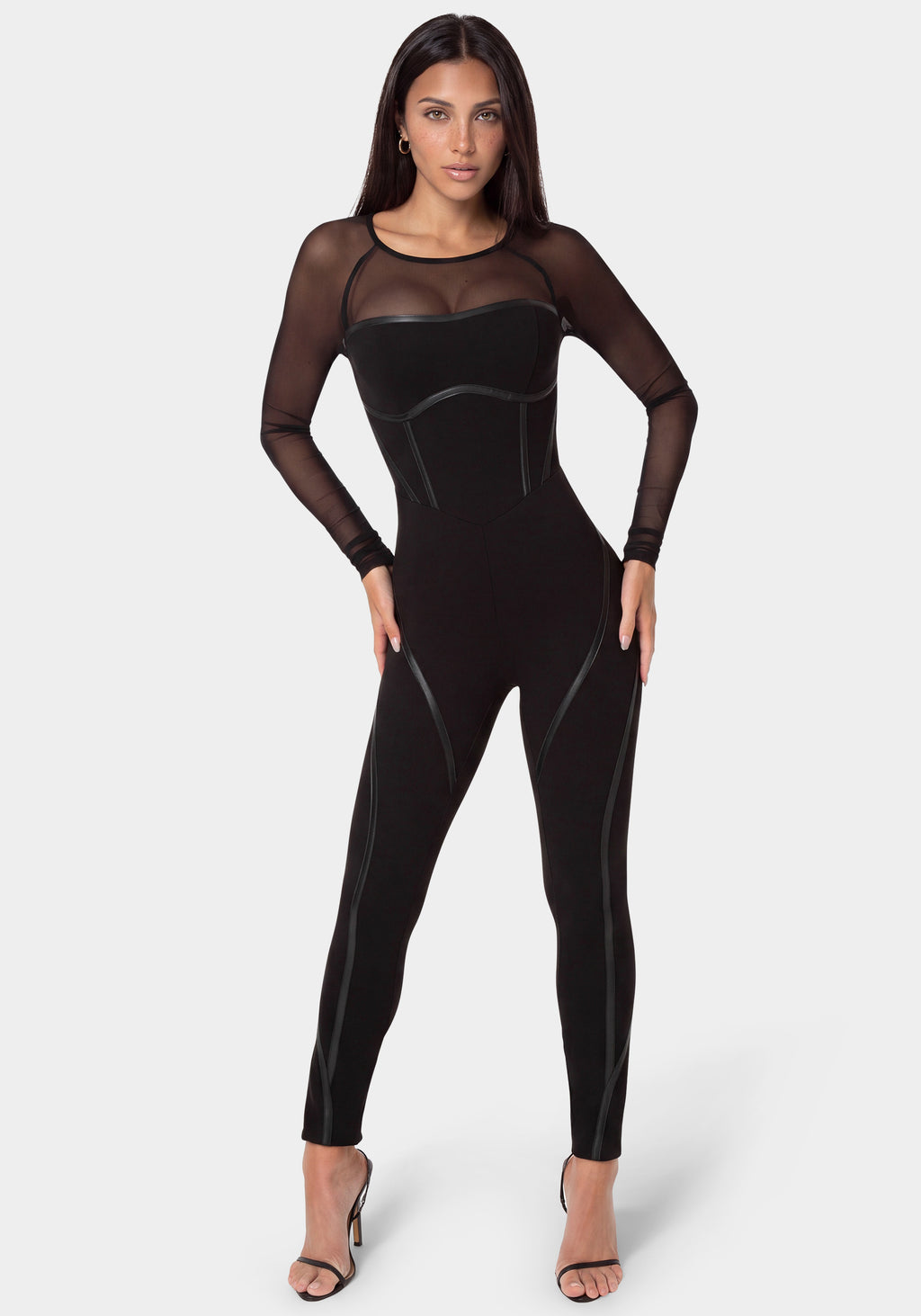 Detail View-NIGHT OUT FITTED CATSUIT-BLACK